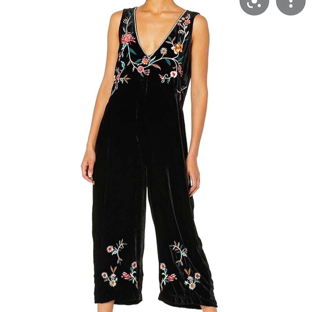 Johnny Was Black Floral Embroidered Jumpsuit